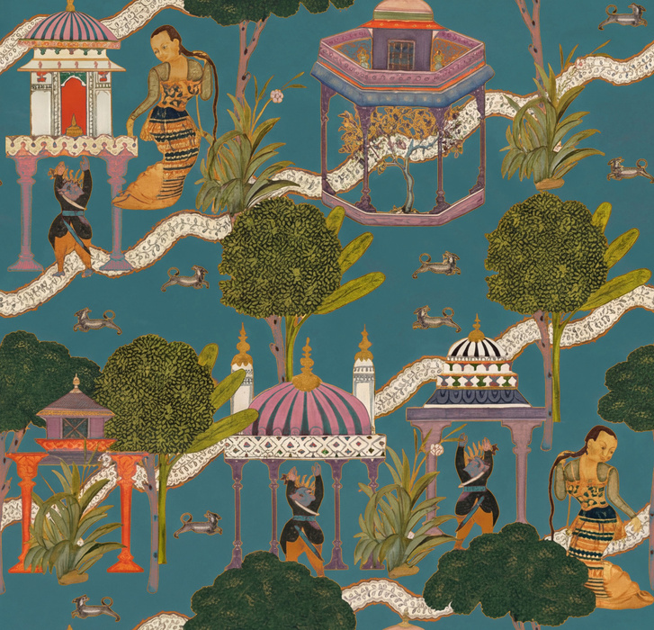 Virelle Haven Architectural Wallpaper — Peacock