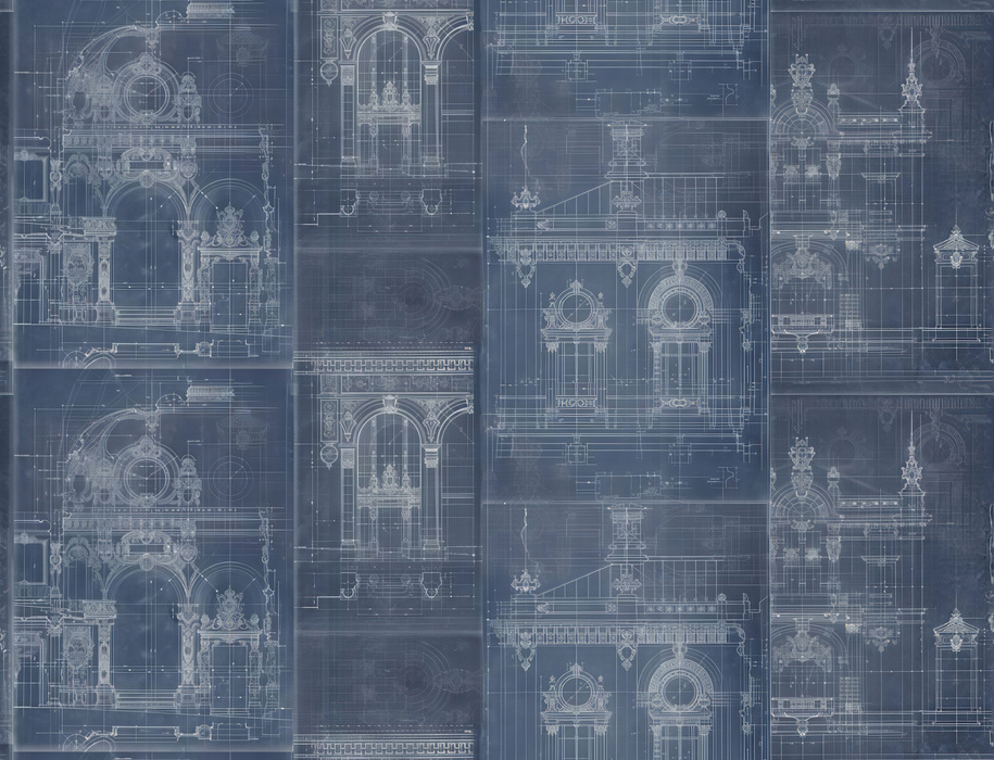 Elowen Tapestry Architectural Wallpaper — Midnight Blue