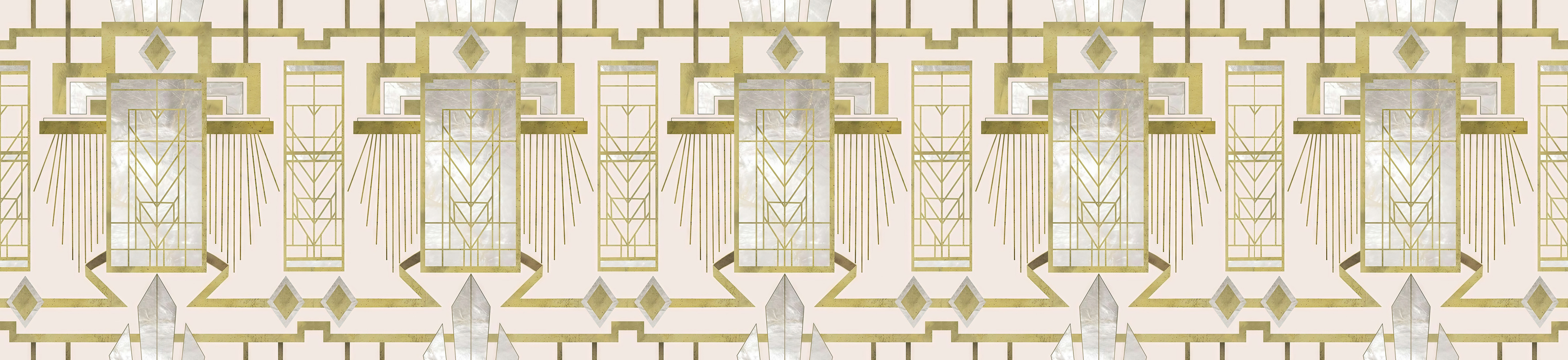 Elowen Journey Art Deco Wallpaper — Ivory Gold