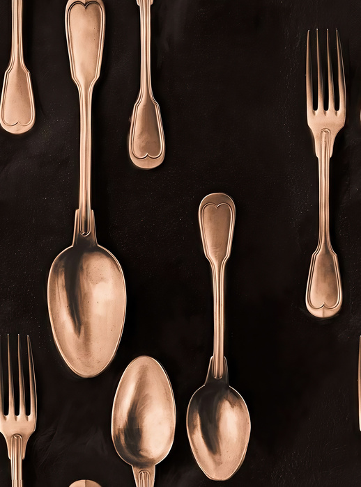 Fenwick Reverie Kitchen Motif Wallpaper — Copper Black