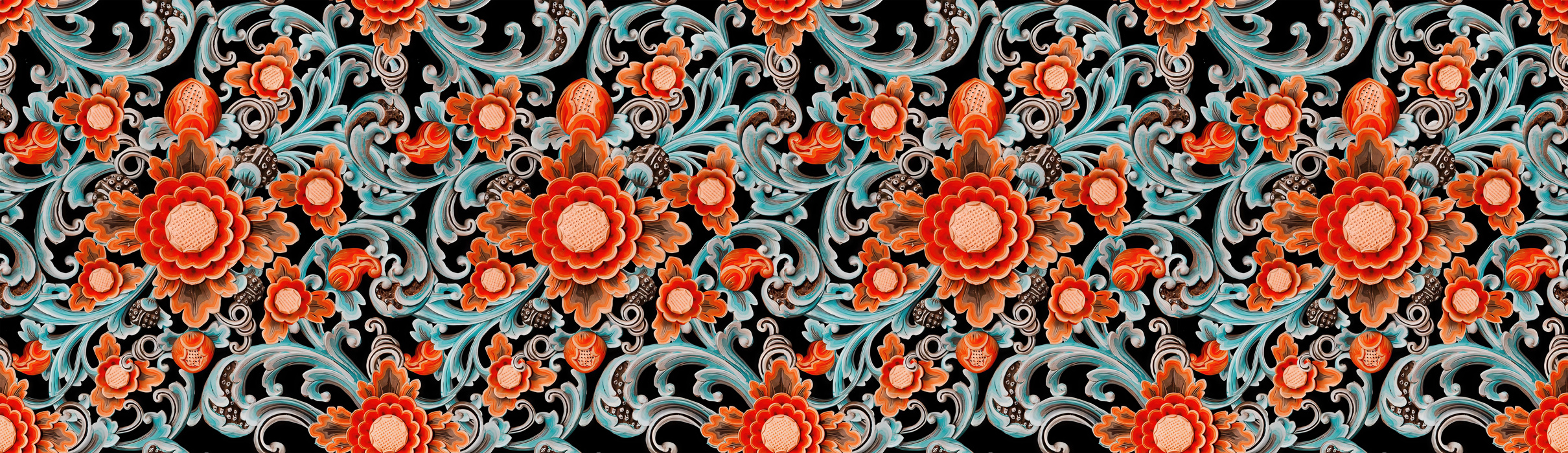 Fenwick Cadence Dark Floral Wallpaper — Tangerine