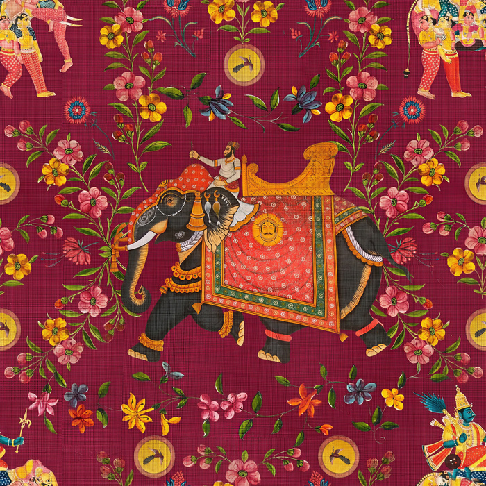 Gildmere Echo Folk Art Wallpaper — Plum