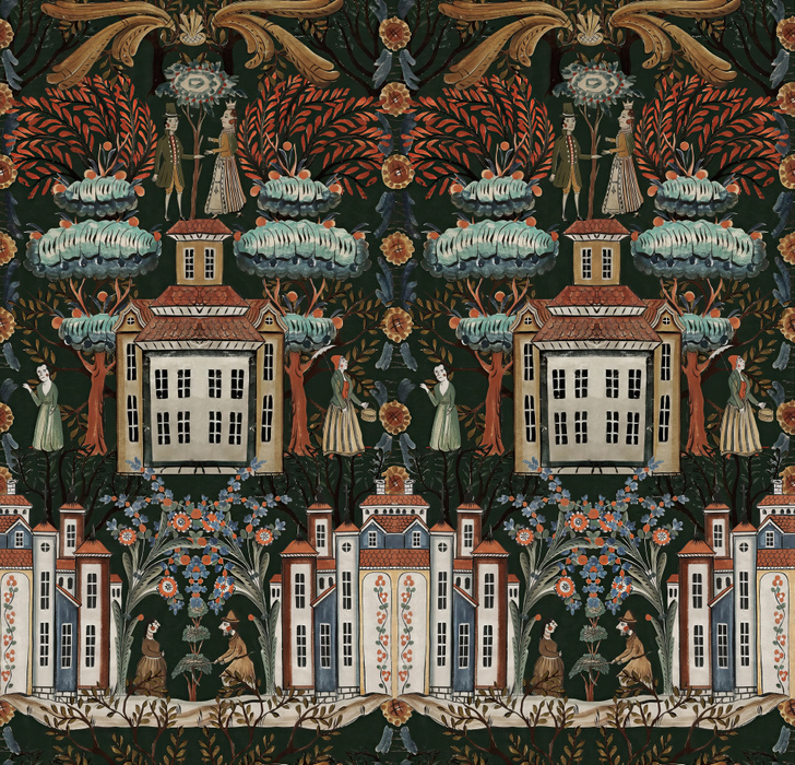 Junora Gleam Folk Art Wallpaper — Deep Teal