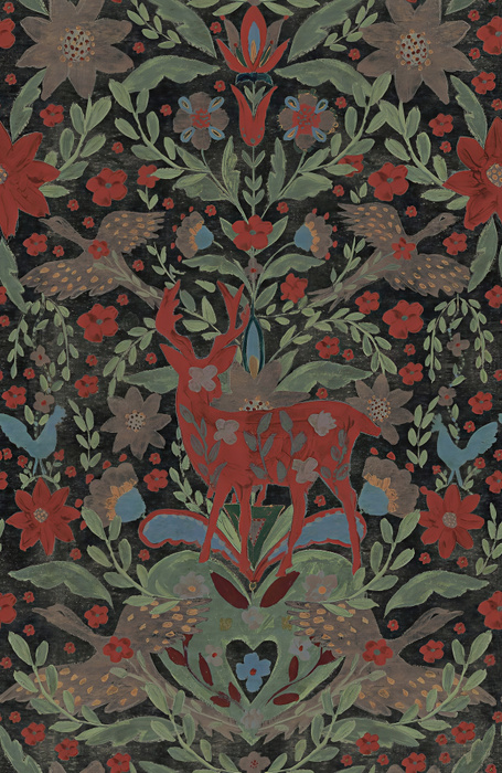 Kestrel Reverie Ornamental Wallpaper — Deep Sage