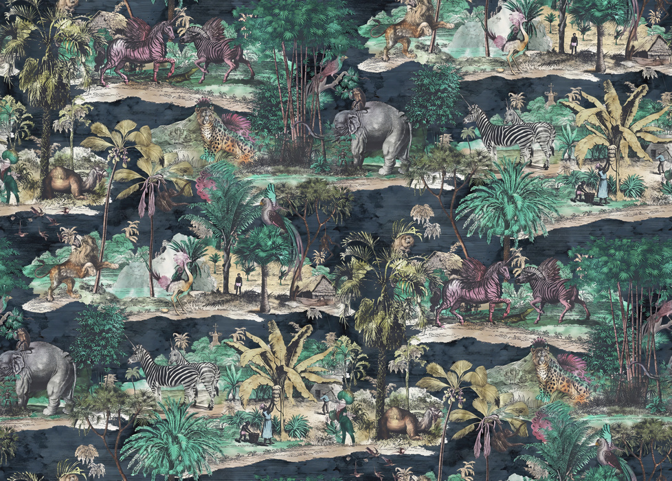 Kestrel Enclave Tropical Wallpaper — Midnight Blue