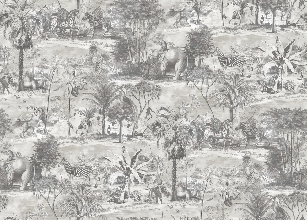 Kestrel Enclave Tropical Wallpaper — Silver Gray