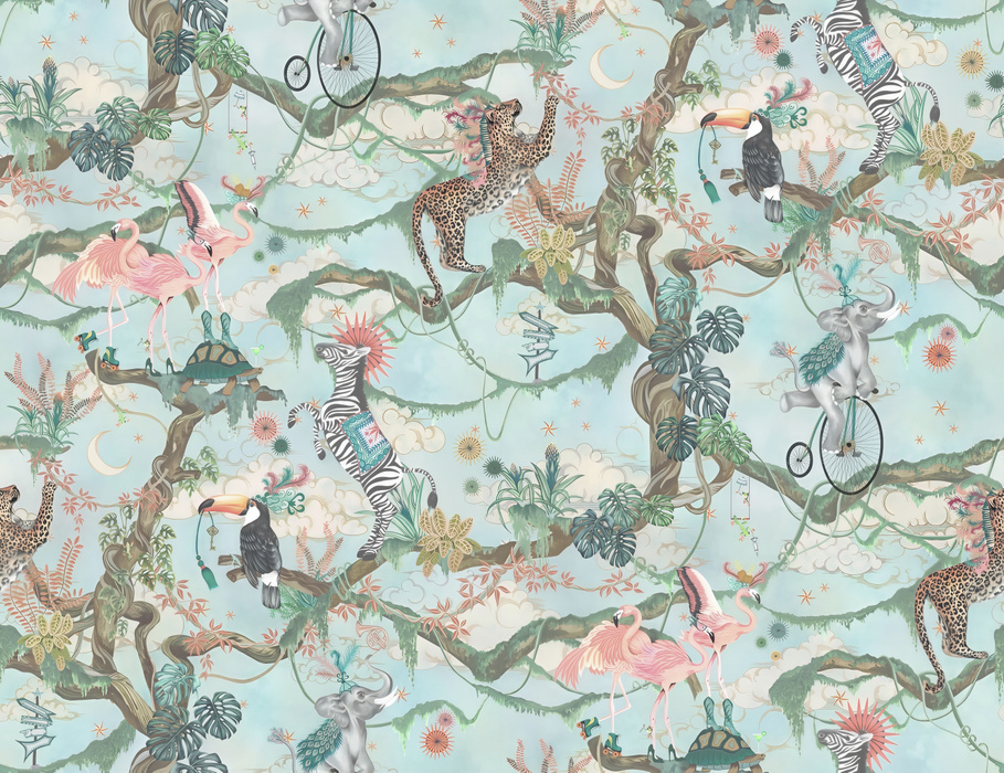 Kestrel Muse Tropical Wallpaper — Pale Teal