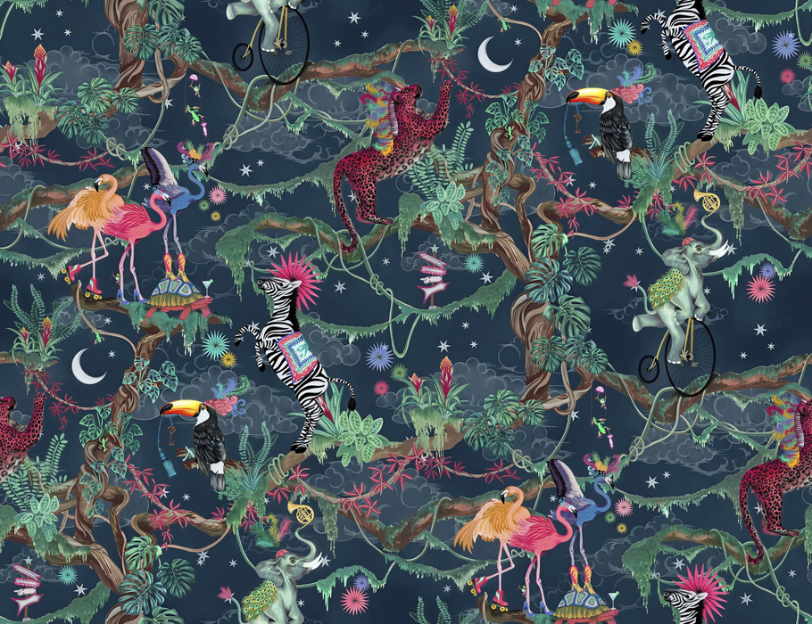 Kestrel Muse Tropical Wallpaper — Midnight Blue