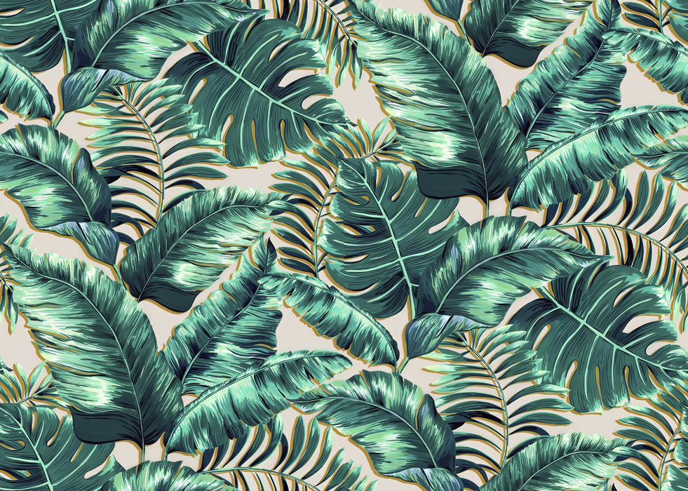 Kestrel Tableau Tropical Wallpaper — Deep Teal