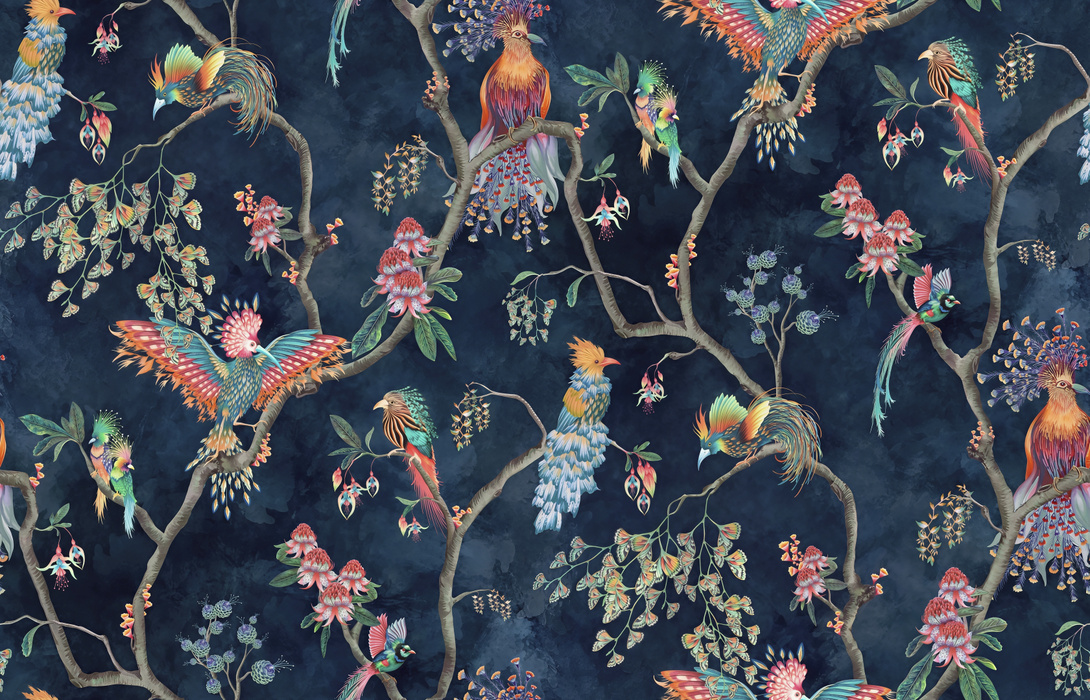 Kestrel Drift Floral Wallpaper — Navy