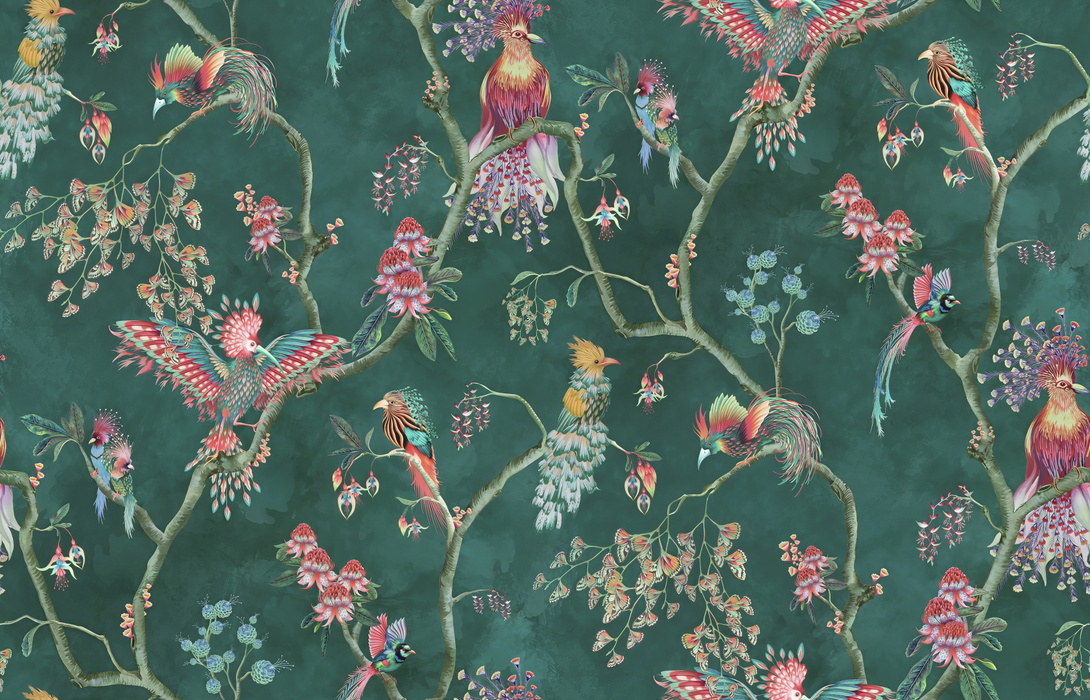 Kestrel Drift Floral Wallpaper — Emerald