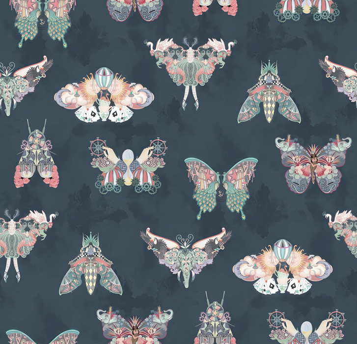 Kestrel Verse Bird Wallpaper — Midnight Blue