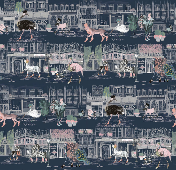Larkspur Cadence Illustrative Wallpaper — Navy