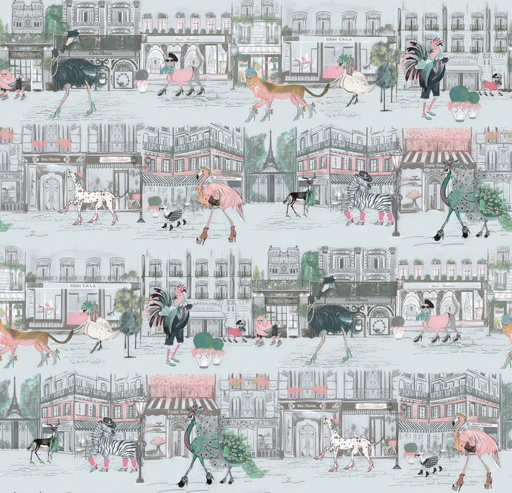 Larkspur Cadence Illustrative Wallpaper — Mist Blue