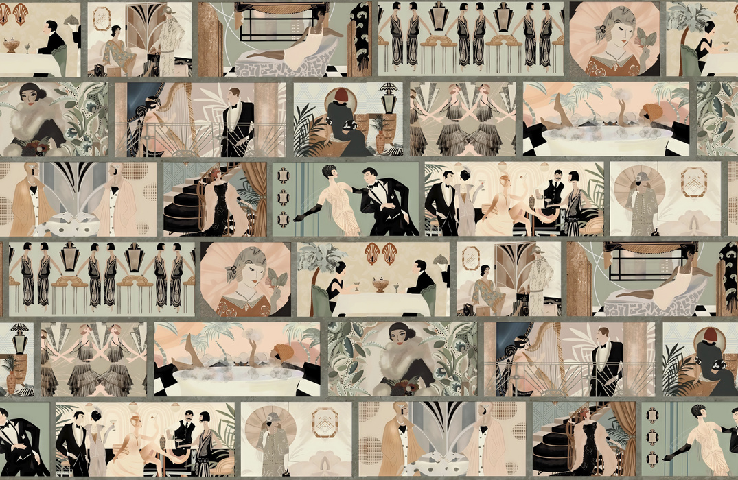 Larkspur Story Illustrative Wallpaper — Sepia
