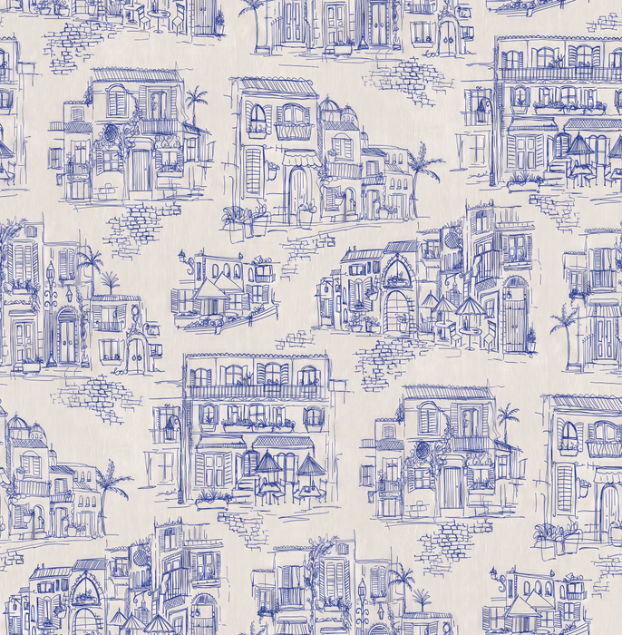 Larkspur Haven Architectural Wallpaper — Delft Blue