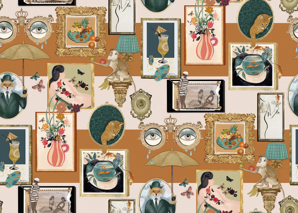 Larkspur Keepsake Illustrative Wallpaper — Mustard