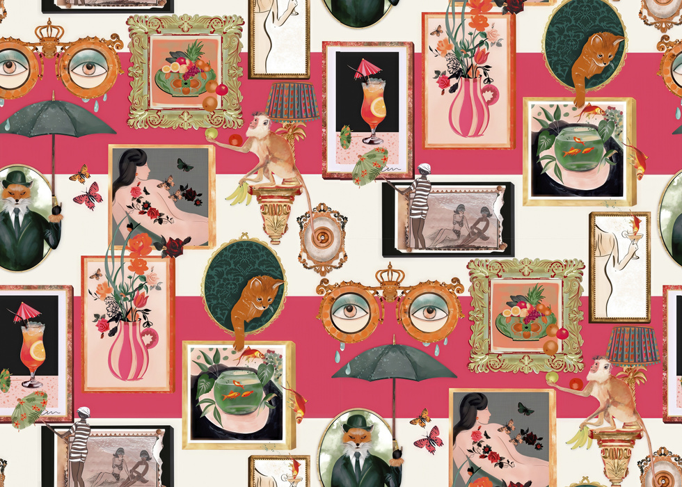 Larkspur Keepsake Illustrative Wallpaper — Rust Red
