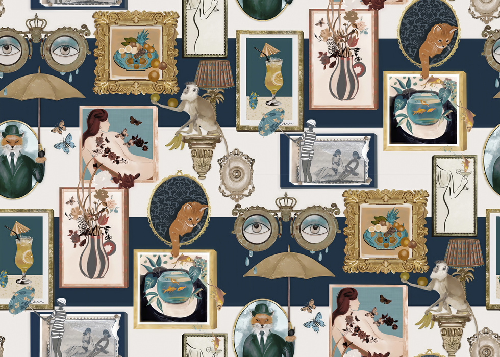 Larkspur Keepsake Illustrative Wallpaper — Onyx