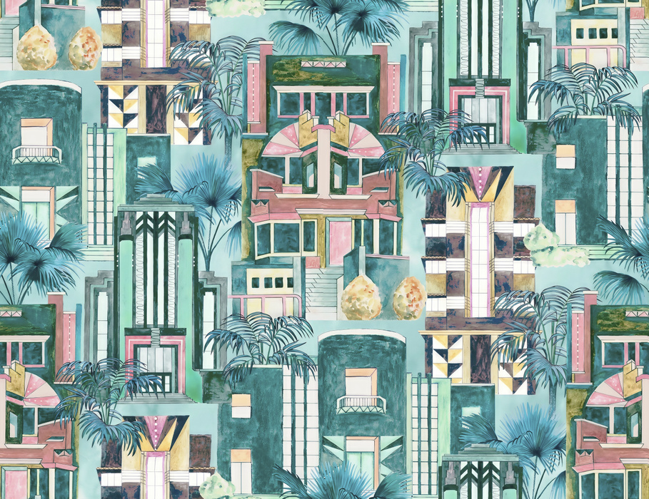 Larkspur Daydream Architectural Wallpaper — Vintage Teal