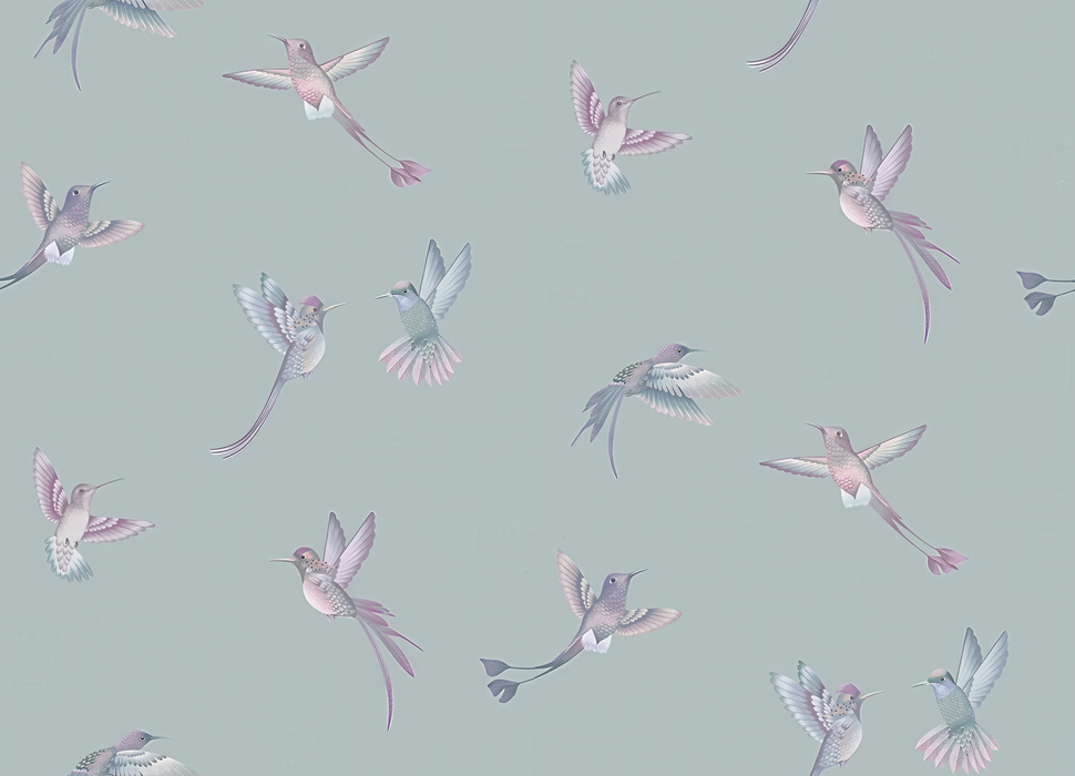 Larkspur Serenade Bird Wallpaper — Powder Blue