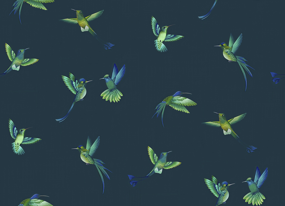 Larkspur Serenade Bird Wallpaper — Midnight Blue