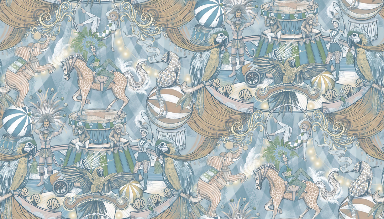 Larkspur Chronicle Animal Wallpaper — Dusty Blue