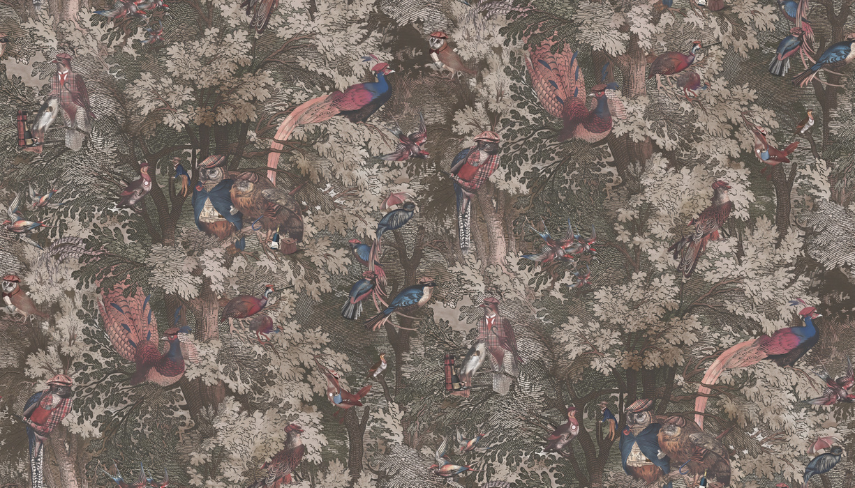 Larkspur Gleam Bird Wallpaper — Charcoal