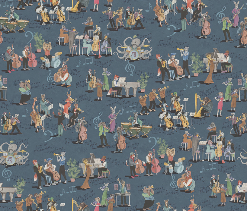 Larkspur Muse Illustrative Wallpaper — Slate Blue