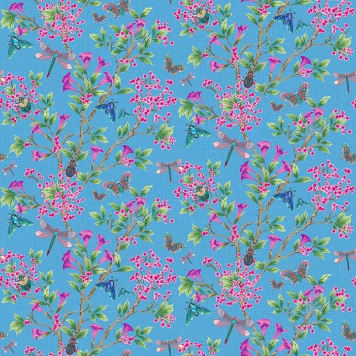 Larkspur Tableau Floral Wallpaper — Sky Blue