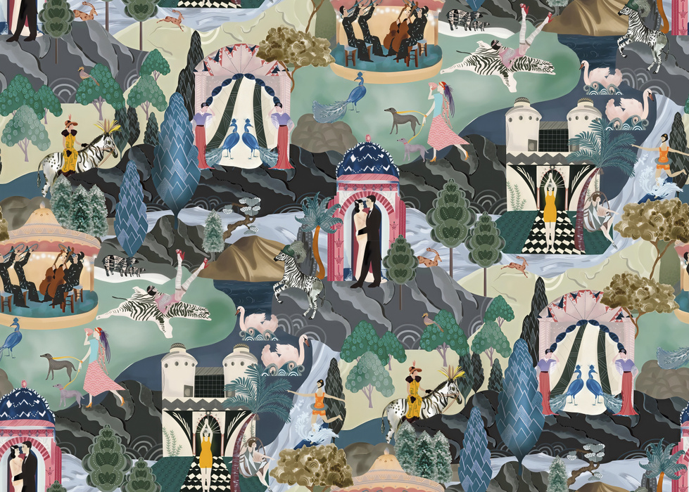 Merevale Enclave Tropical Wallpaper — Slate Blue