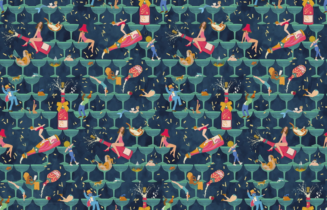Merevale Drift Kitchen Motif Wallpaper — Midnight Blue
