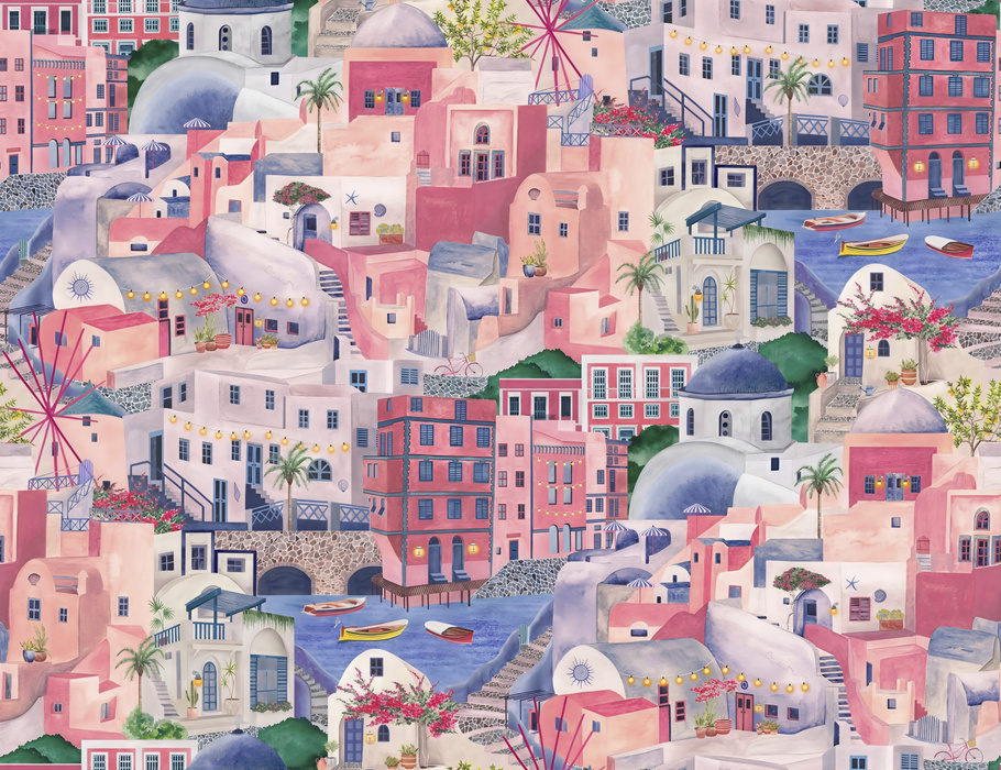 Norwyn Passage Mediterranean Wallpaper — Pink Aqua