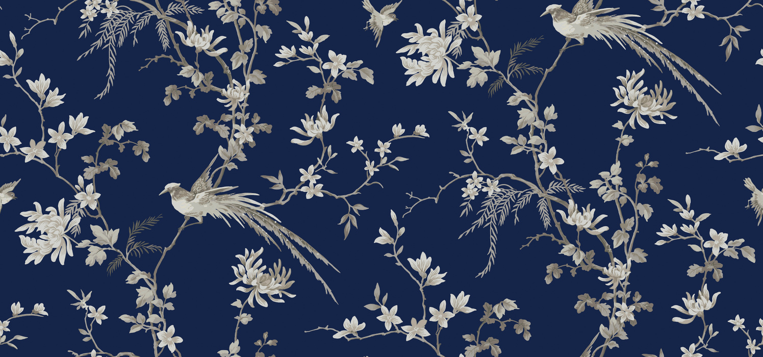 Norwyn Serenade Chinoiserie Wallpaper — Midnight Blue