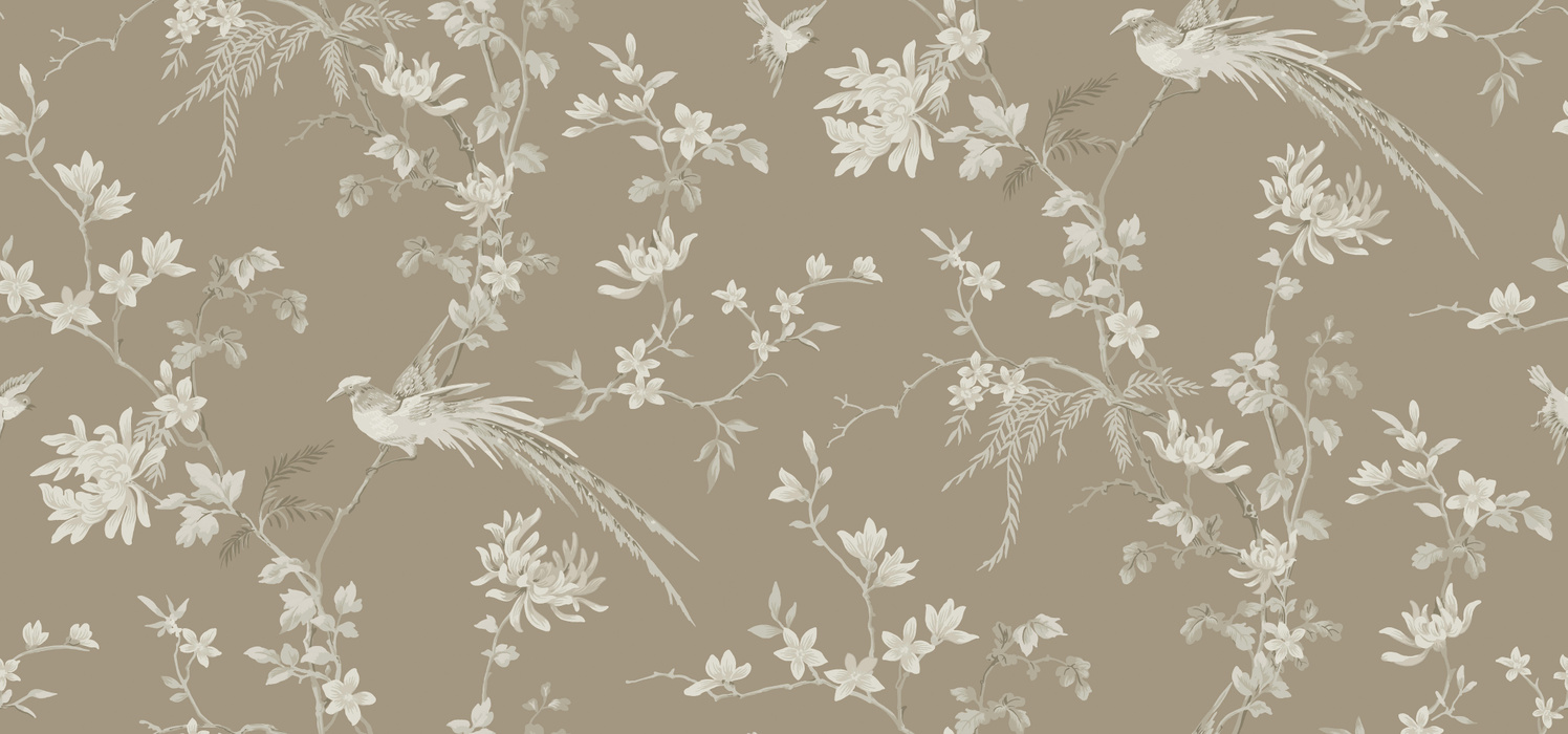 Norwyn Serenade Chinoiserie Wallpaper — Warm Gray