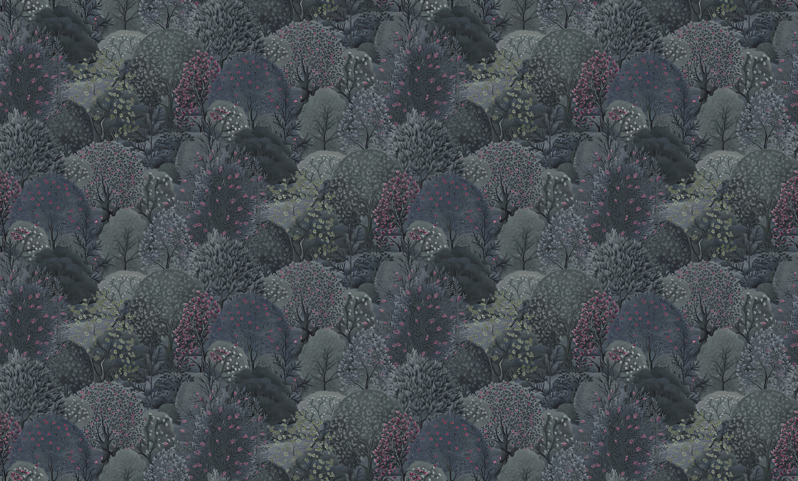 Norwyn Gleam Woodland Wallpaper — Slate Blue