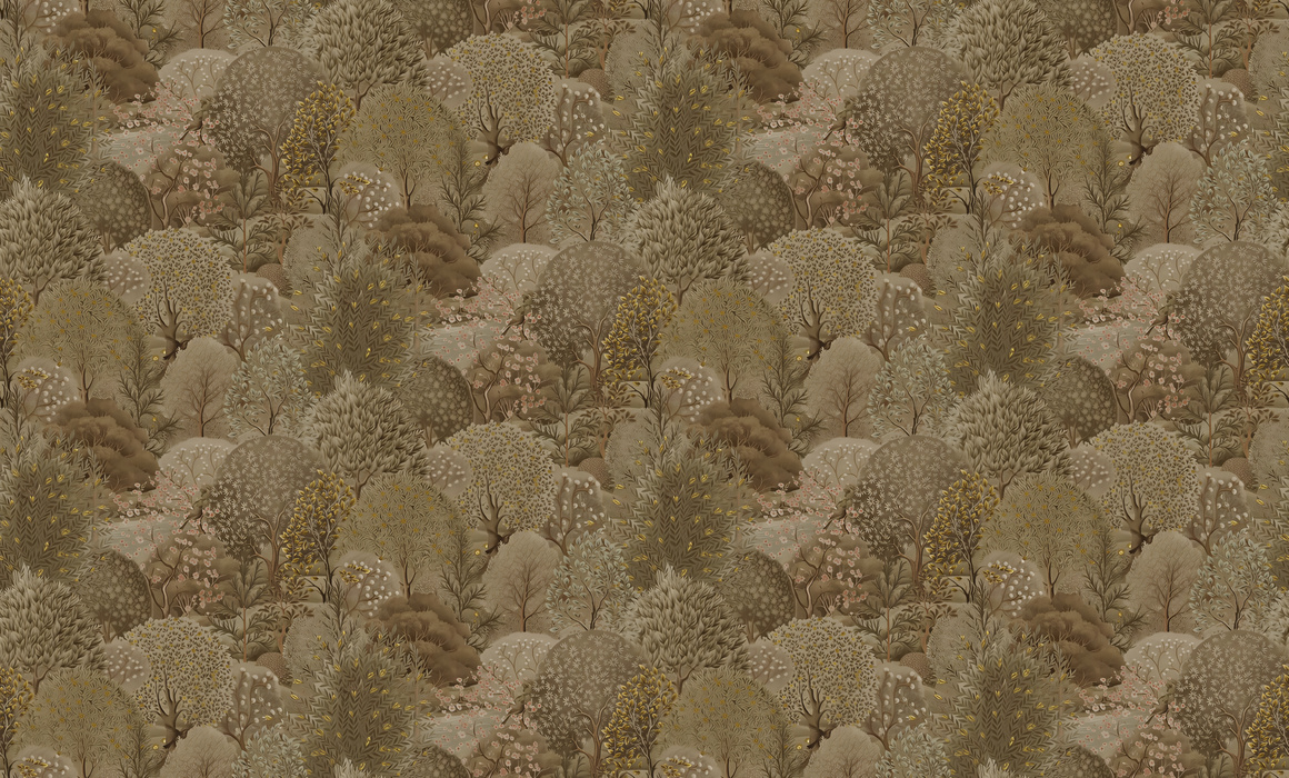 Norwyn Gleam Woodland Wallpaper — Warm Brown