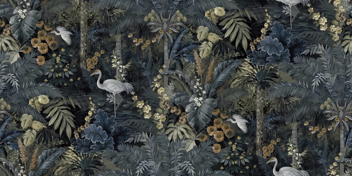 Orlena Rhapsody Tropical Wallpaper — Midnight Blue