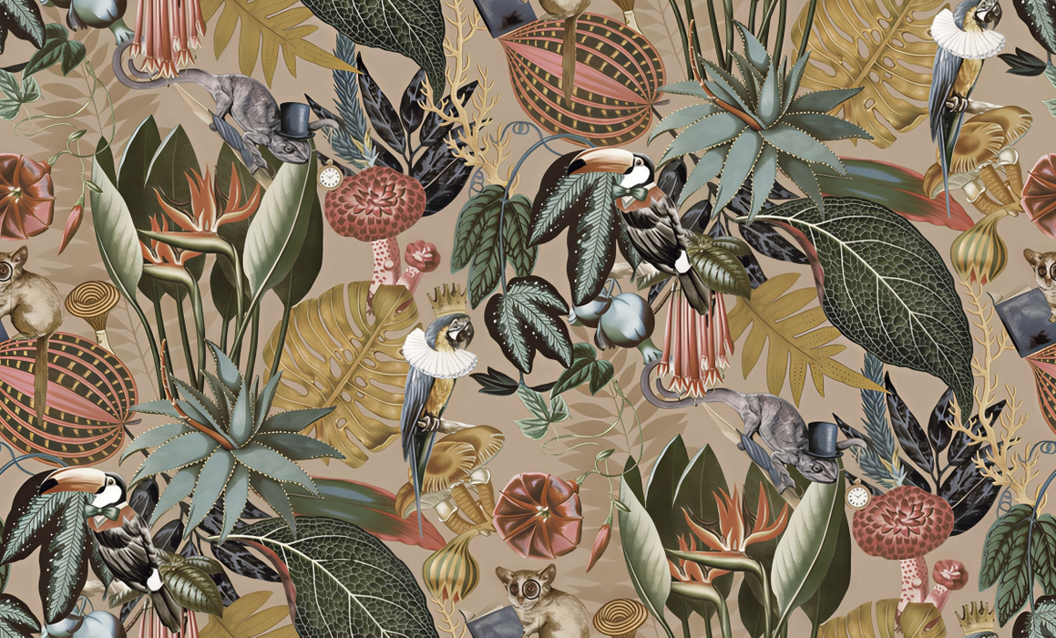 Orlena Folio Tropical Wallpaper — Warm Ivory