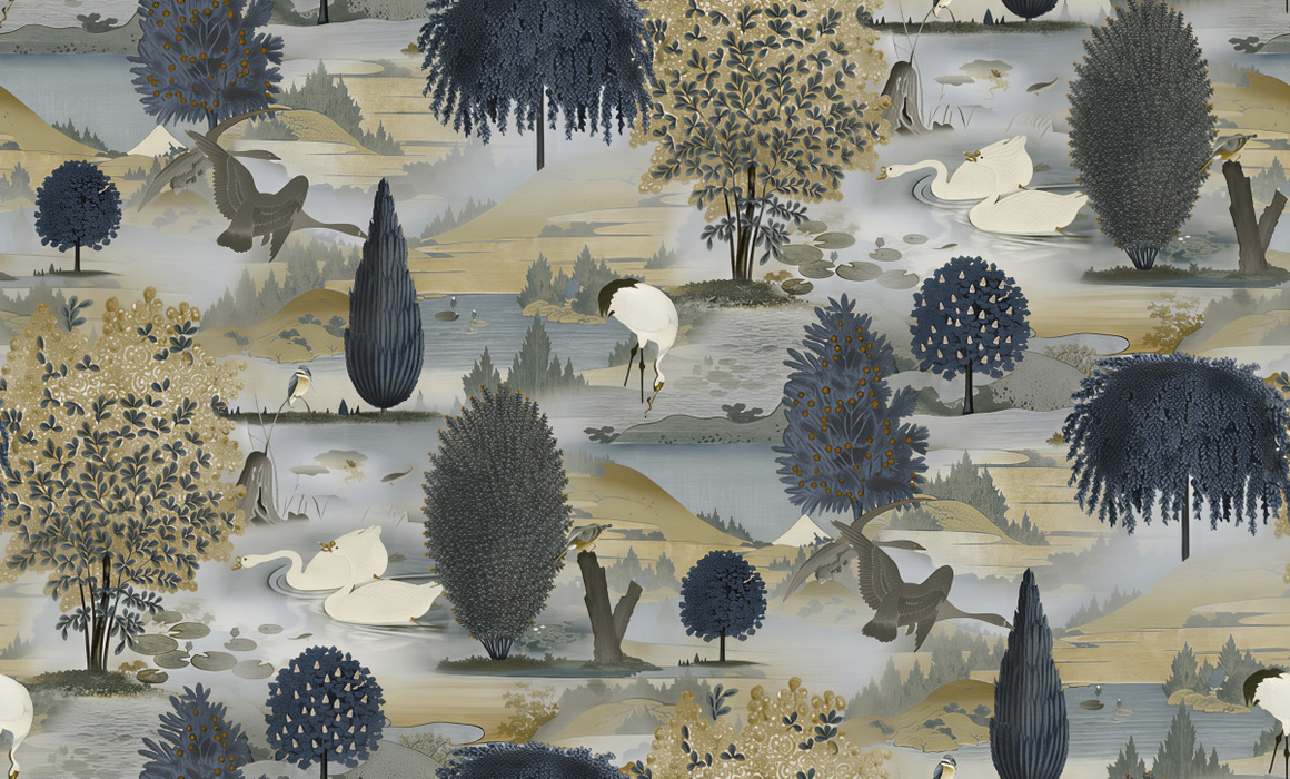 Orlena Gleam Scenic Wallpaper — Indigo