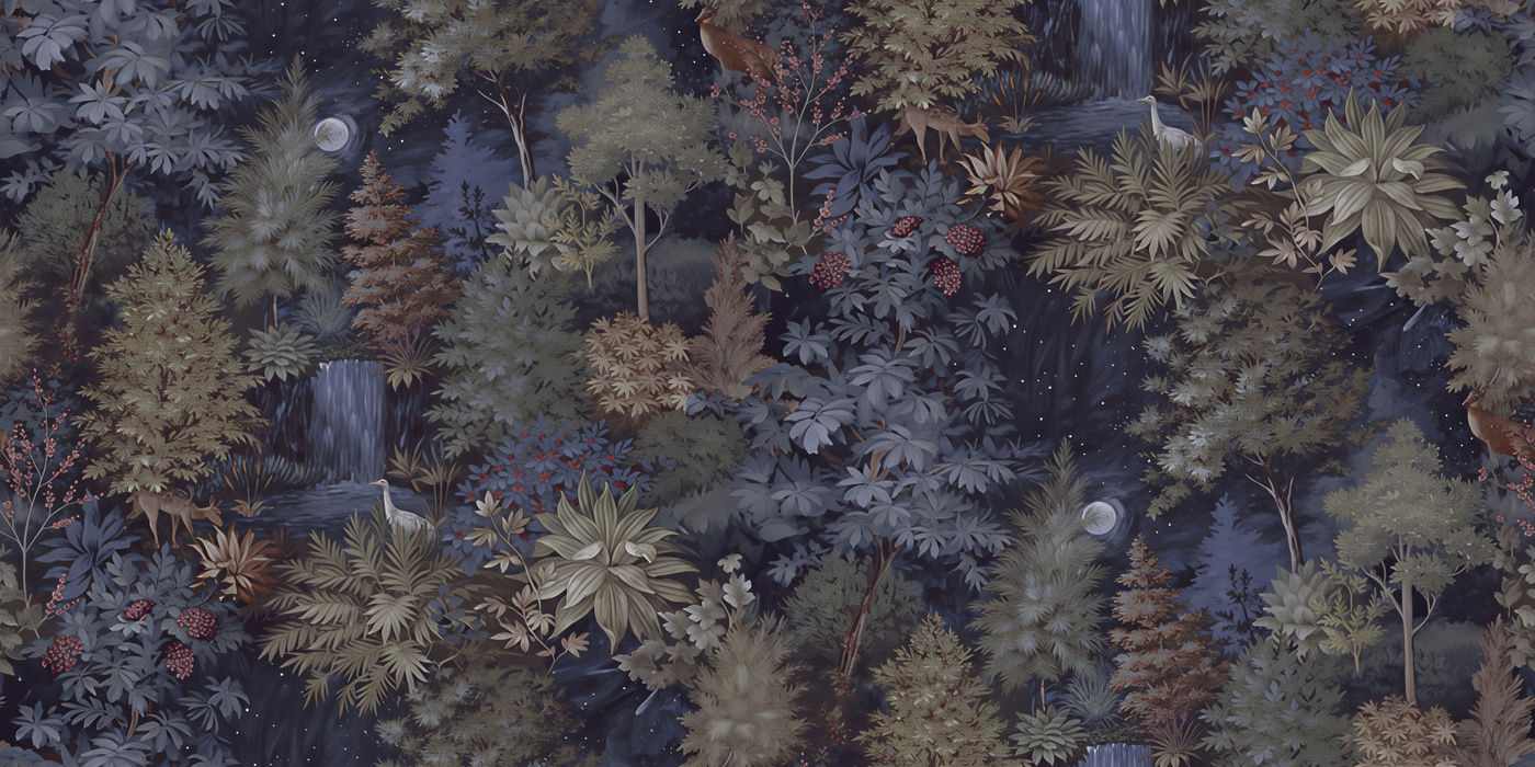 Orlena Tableau Tropical Wallpaper — Indigo