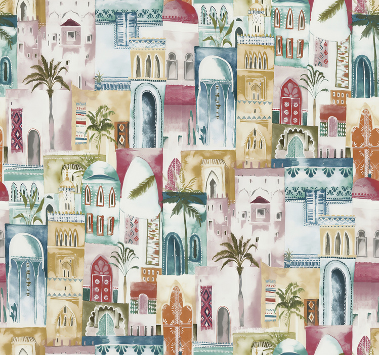 Peverly Tapestry Architectural Wallpaper — Pastel