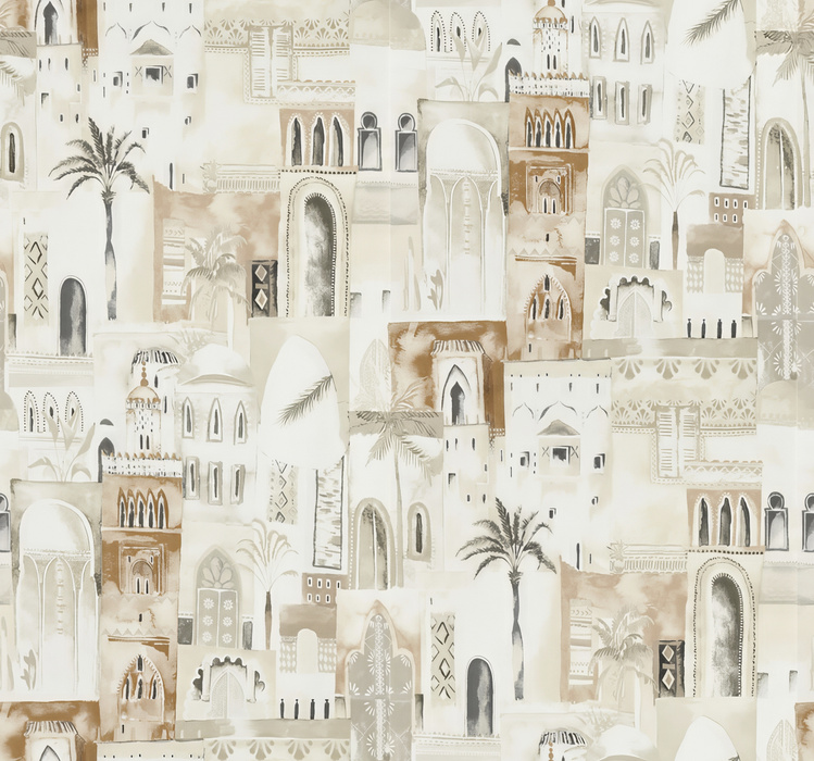 Peverly Tapestry Architectural Wallpaper — Sepia Ivory