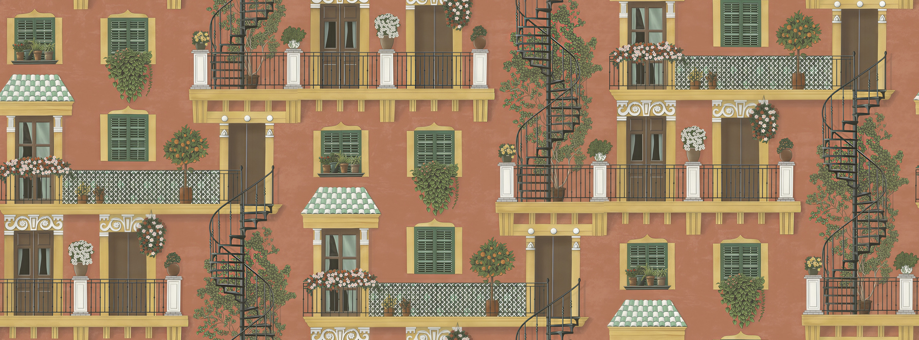 Peverly Daydream Architectural Wallpaper — Terracotta