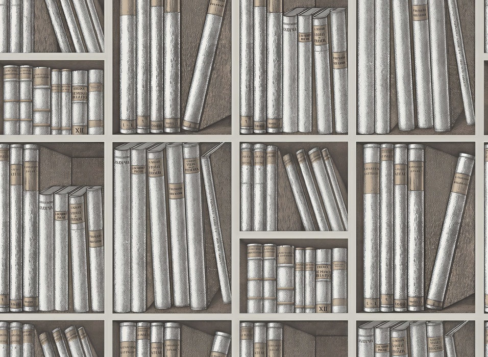 Peverly Atelier Bookshelf Wallpaper — Monochrome