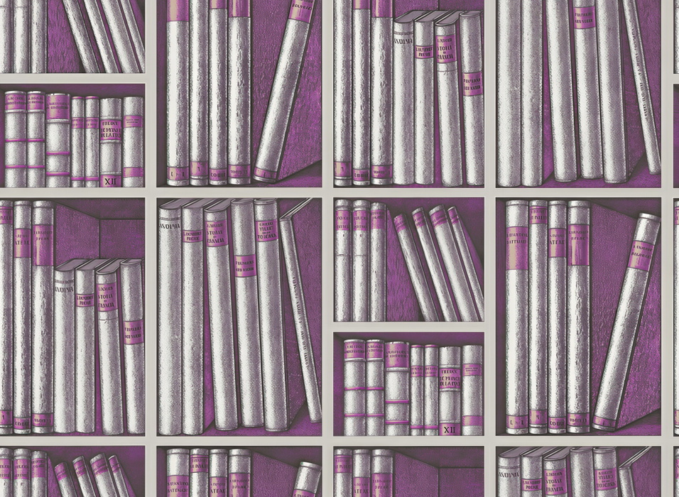 Peverly Atelier Bookshelf Wallpaper — Plum