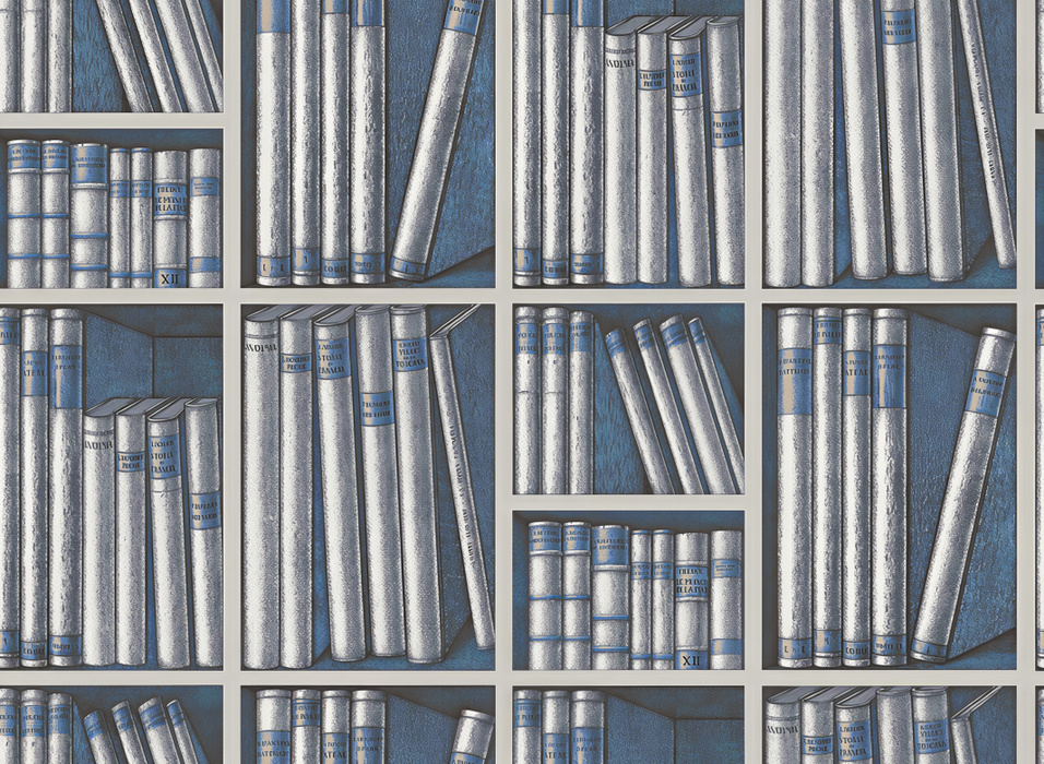 Peverly Atelier Bookshelf Wallpaper — Navy