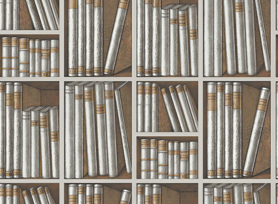 Peverly Atelier Bookshelf Wallpaper — Sepia