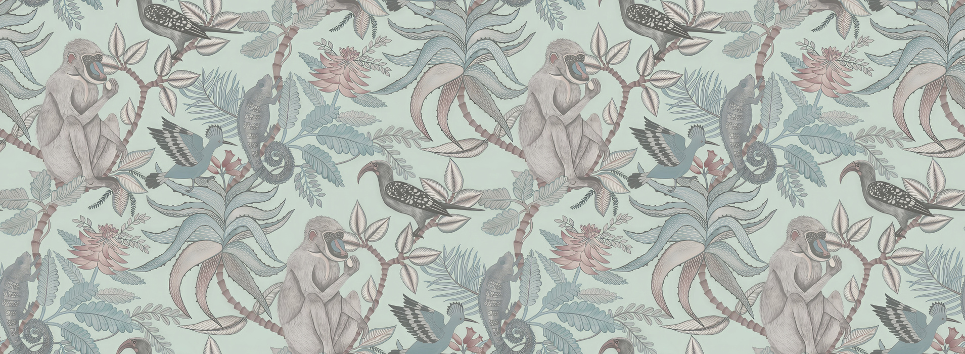 Peverly Muse Tropical Wallpaper — Misty Blue