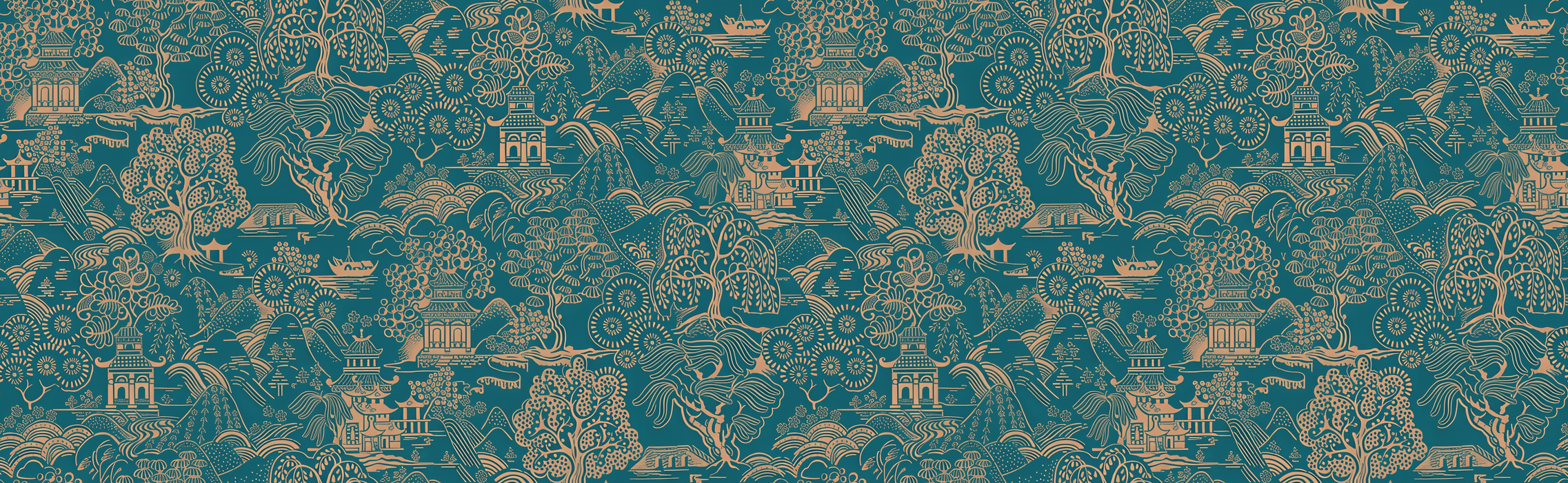 Solenne Journey Ornamental Wallpaper — Deep Teal